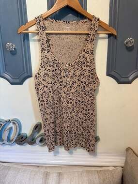 Aerie Women's Leopard Print Ribbed Henley Sleeveless Tank Top